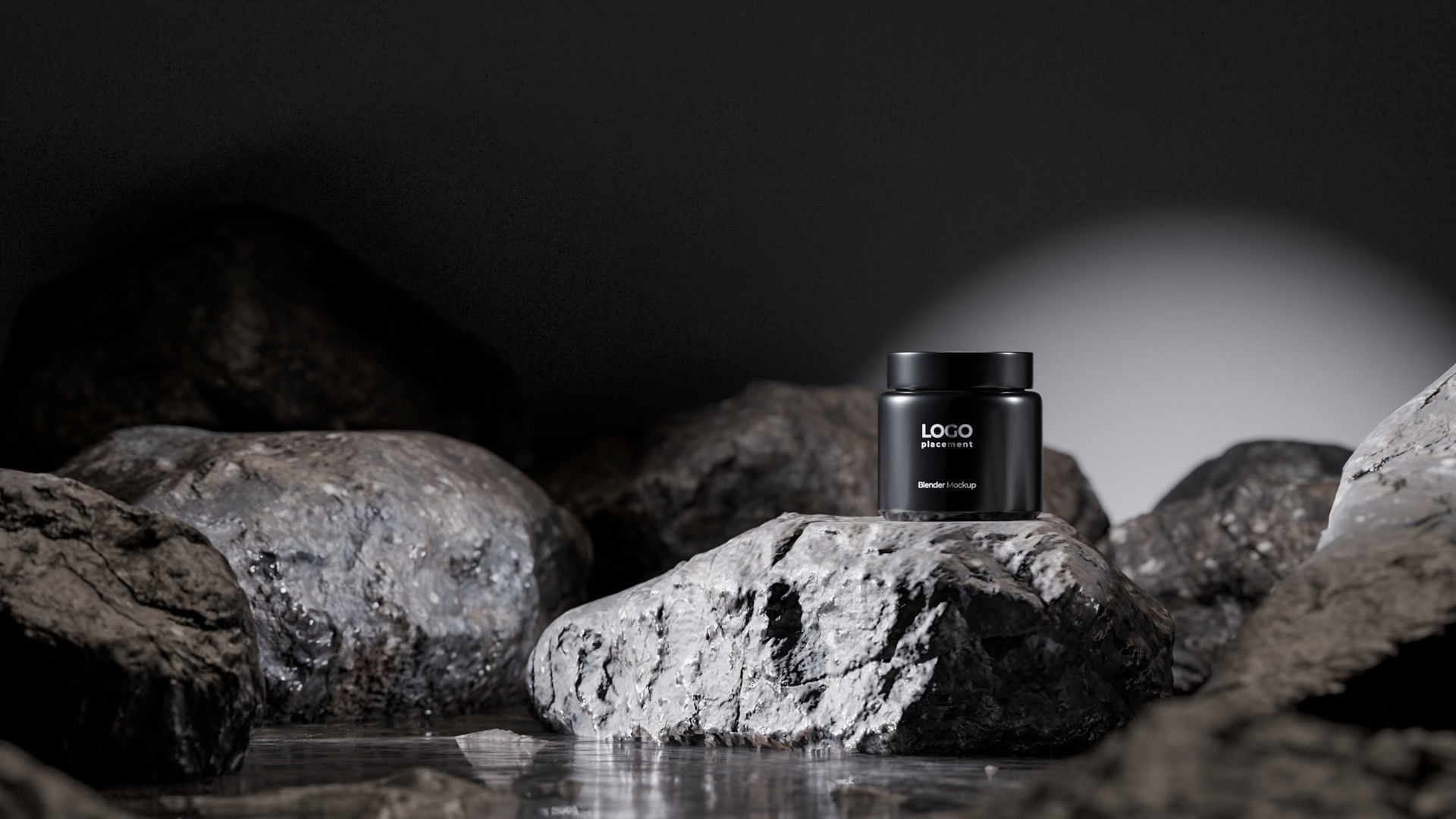 Black Cosmetic Jar on Rock Podium Low-poly 3D model_3