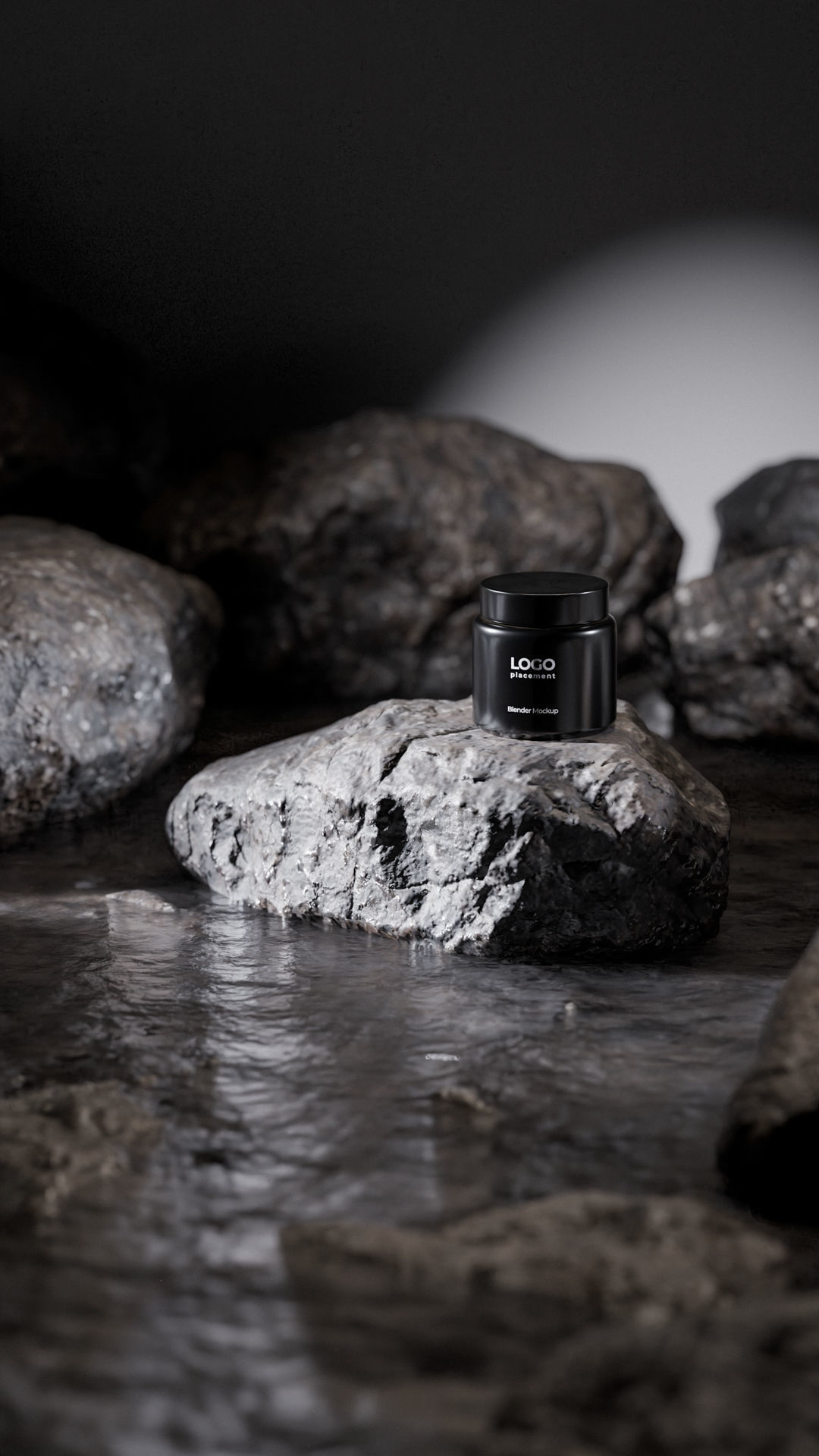 Black Cosmetic Jar on Rock Podium Low-poly 3D model_27