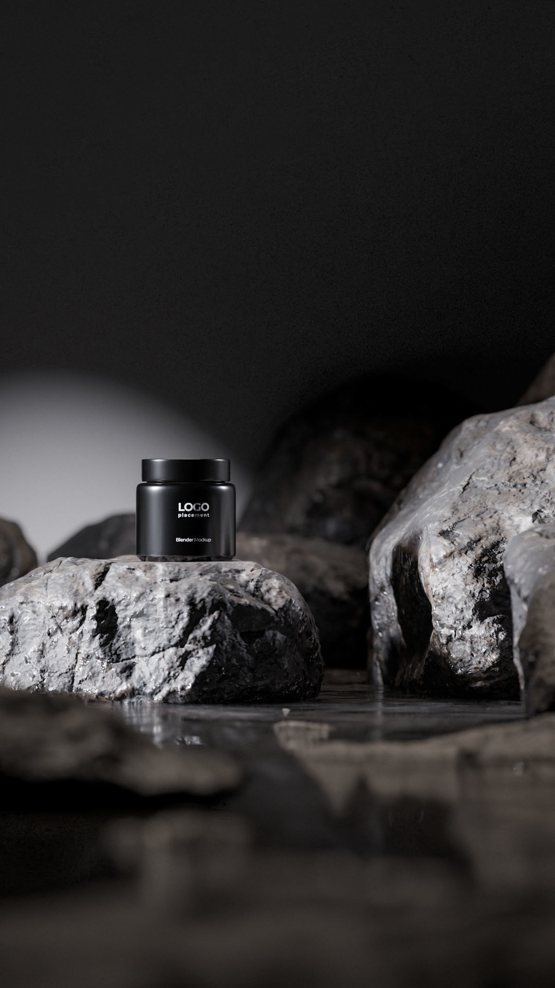 Black Cosmetic Jar on Rock Podium Low-poly 3D model_20