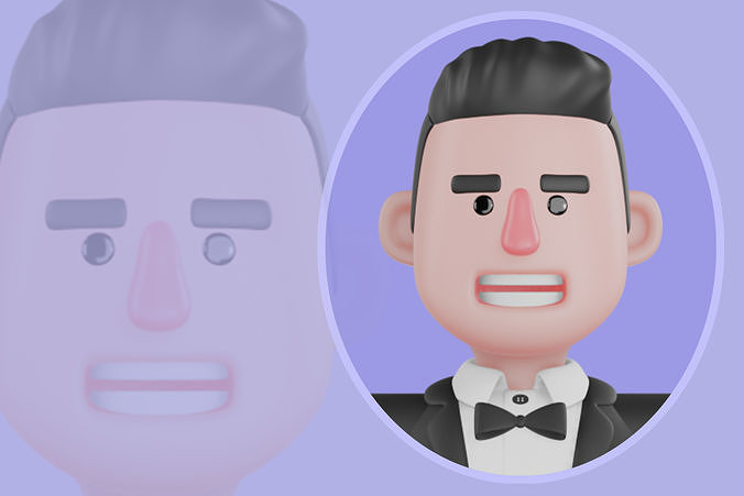 Stylized 3D Male Waiter Character - Cartoon Restaurant Staff 3D model