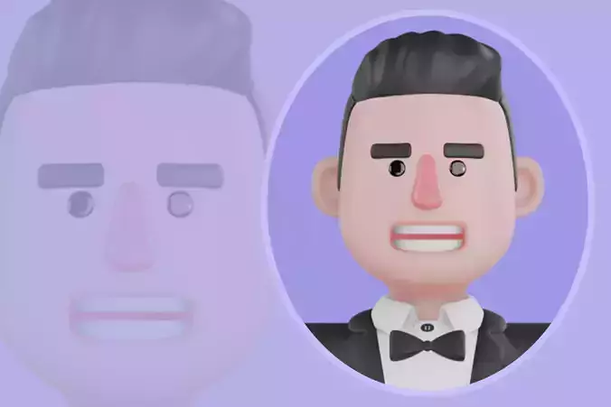 Stylized 3D Male Waiter Character - Cartoon Restaurant Staff