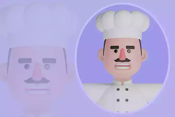 Stylized 3D Male Chef Character - Cartoon Kitchen Staff