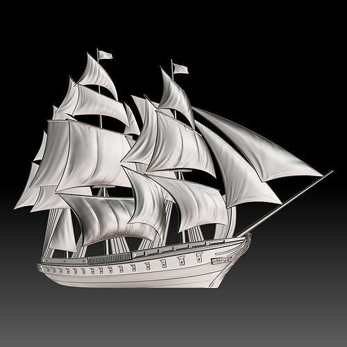 Sailing Ship Bas-Relief for CNC 3D print model