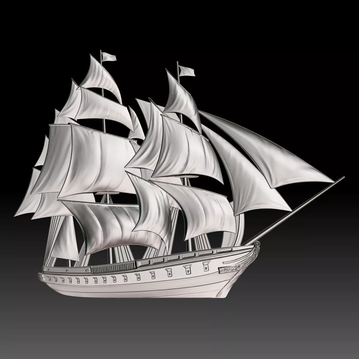 Sailing Ship Bas-Relief Wall Sculpture for CNC 3D print model