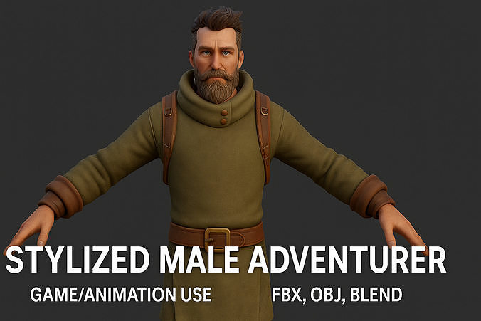 Stylized MaleExplorer Base Character RiggedTPose Animated Custom 3D model