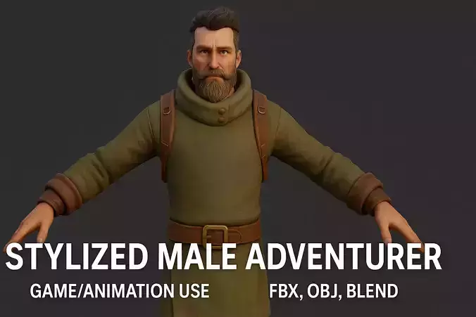 Stylized MaleExplorer Base Character RiggedTPose Animated Custom 3D model