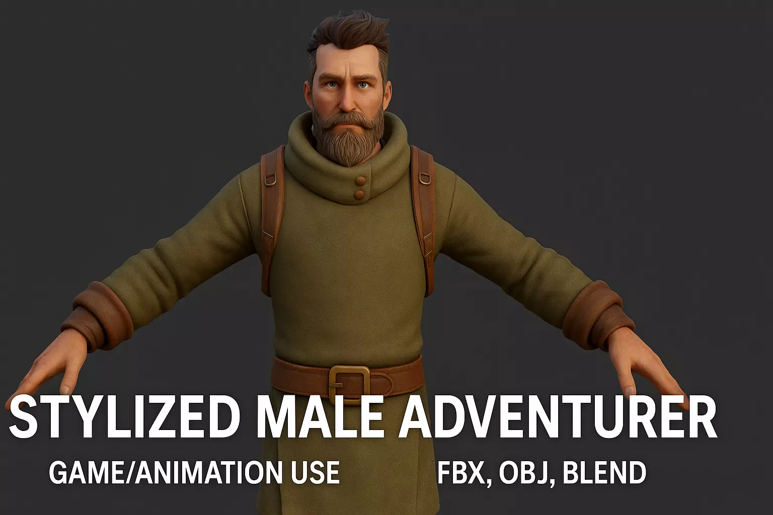 Stylized MaleExplorer Base Character RiggedTPose Animated Custom 3D model