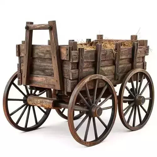 Wooden farm wagon with hay