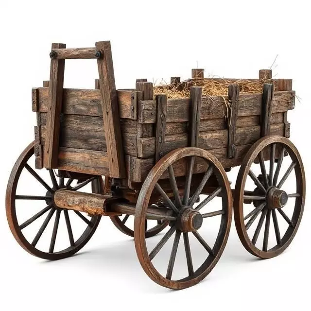 Wooden farm wagon with hay 3D print model_0