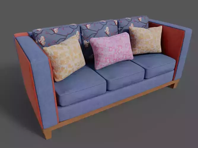 Sofa with pillows - Game Ready Low-poly 3D model