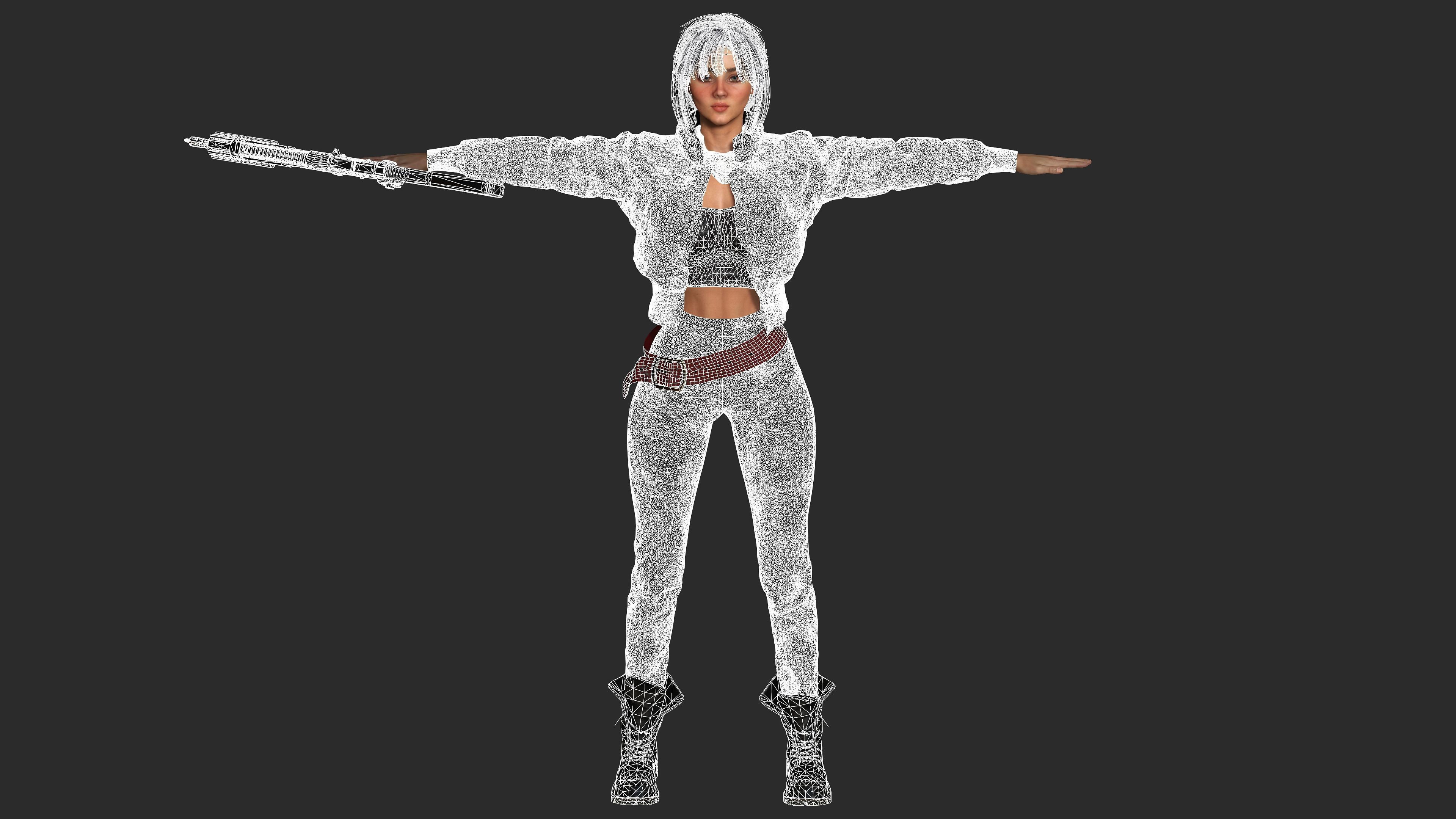 AAA 3D REALISTIC CHARACTER - BEAUTIFUL WOMAN GUN SHOOTER Low-poly 3D model_13