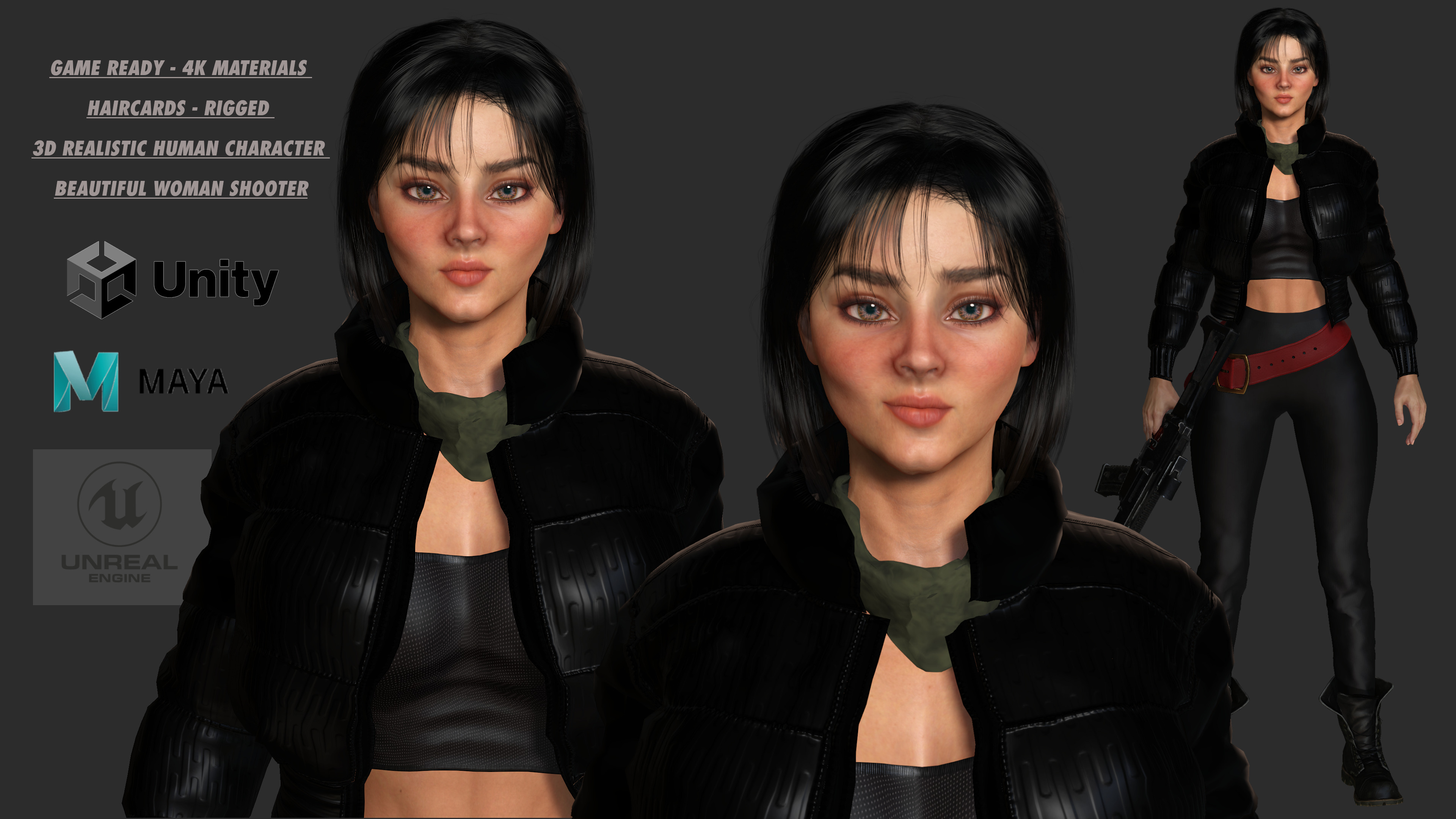 AAA 3D REALISTIC CHARACTER - BEAUTIFUL WOMAN GUN SHOOTER Low-poly 3D model_17