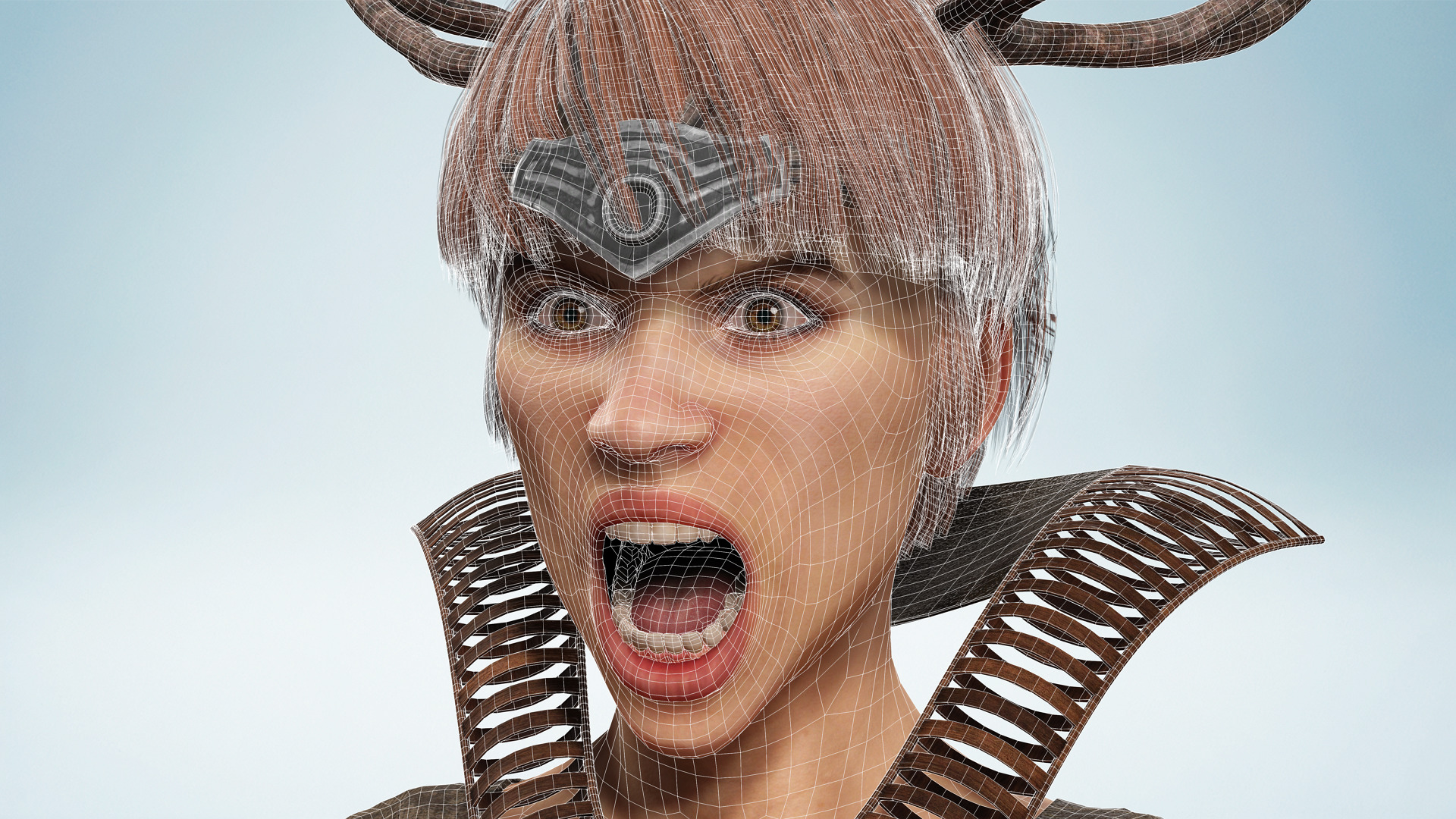 Fantasy Antlered Tribal Girl Wild Huntress Antler Woman Low-poly 3D model_26