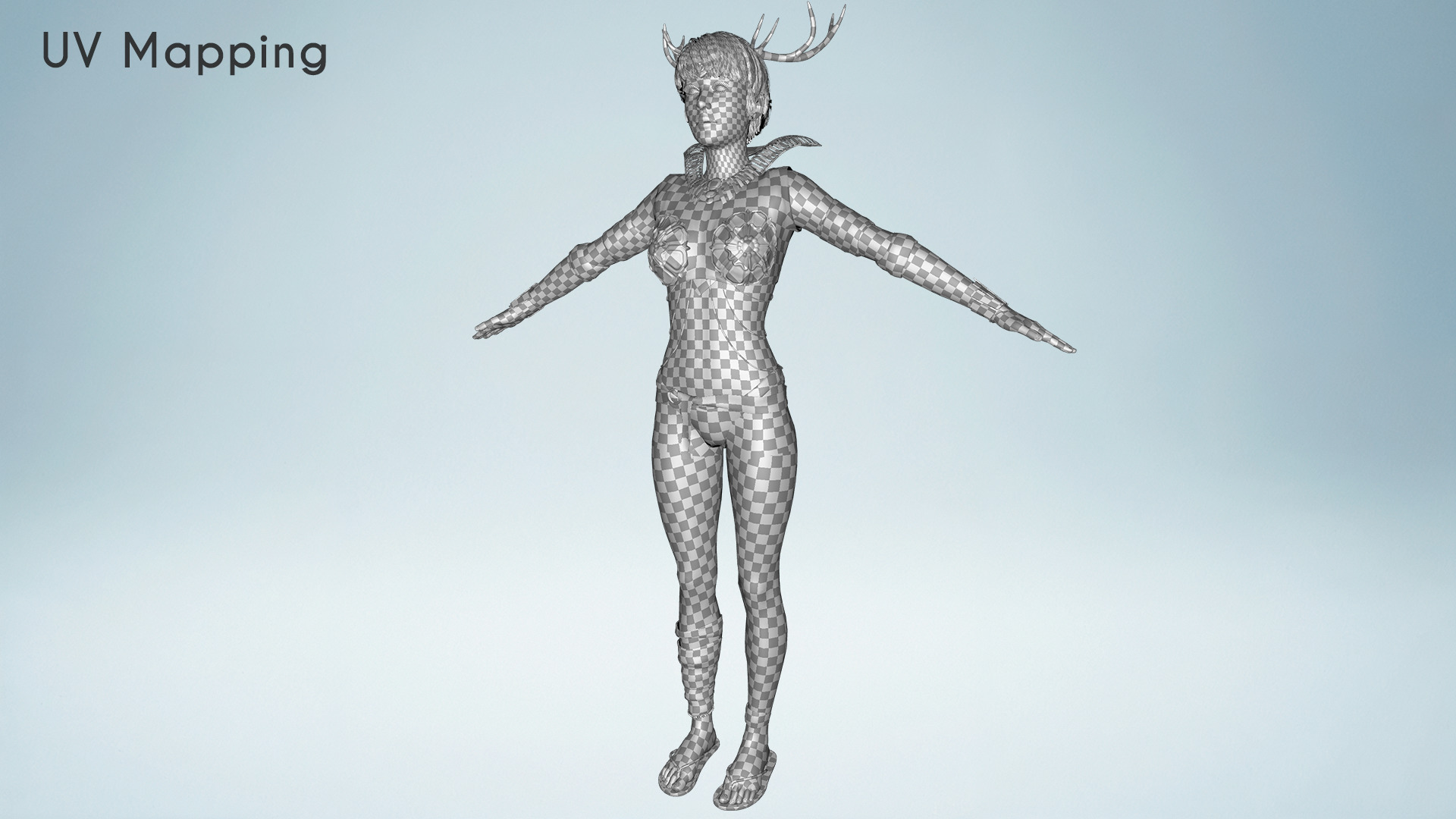 Fantasy Antlered Tribal Girl Wild Huntress Antler Woman Low-poly 3D model_23