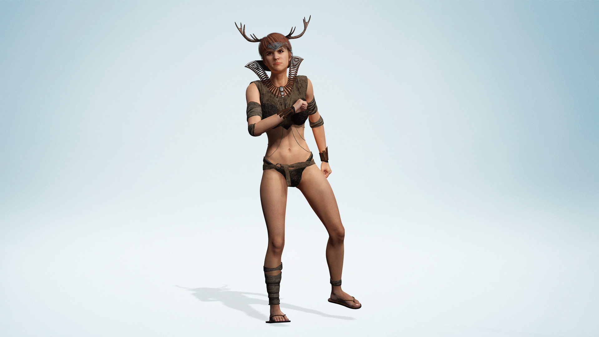 Fantasy Antlered Tribal Girl Wild Huntress Antler Woman Low-poly 3D model_6