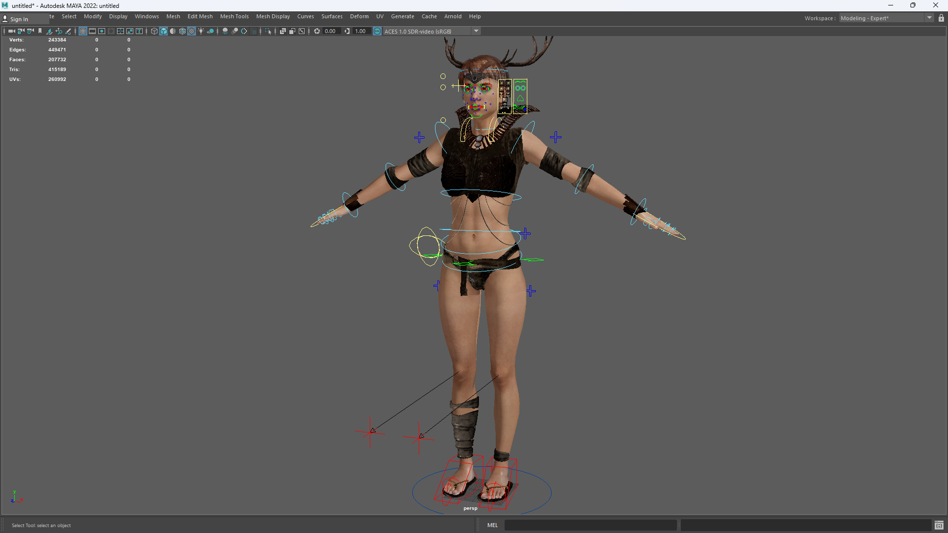 Fantasy Antlered Tribal Girl Wild Huntress Antler Woman Low-poly 3D model_18