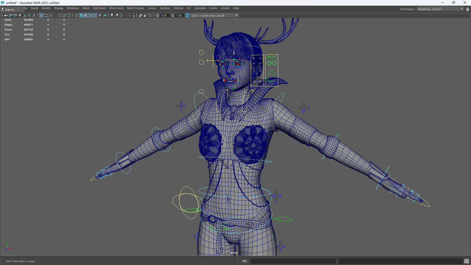 Fantasy Antlered Tribal Girl Wild Huntress Antler Woman Low-poly 3D model_17
