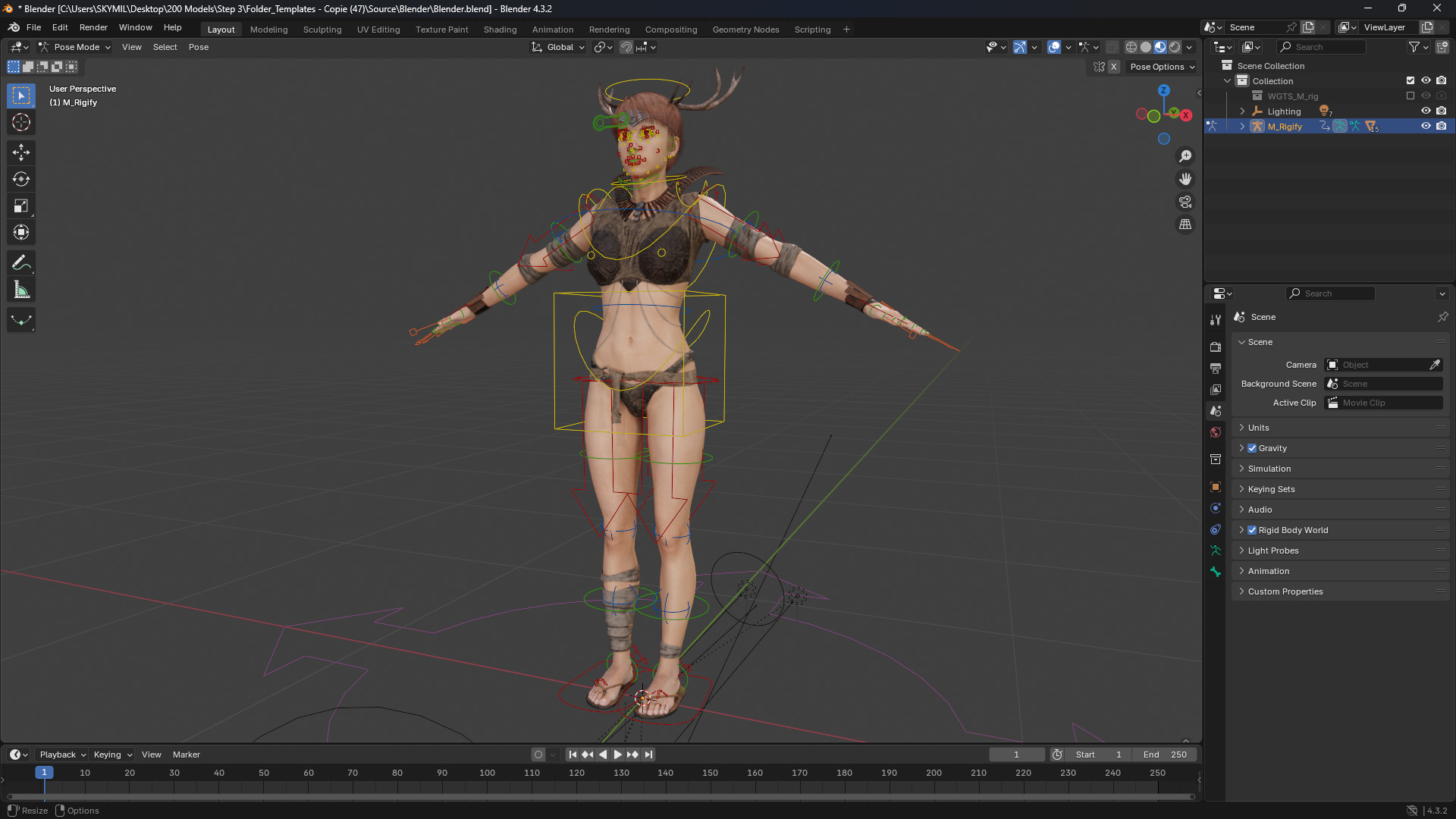 Fantasy Antlered Tribal Girl Wild Huntress Antler Woman Low-poly 3D model_13