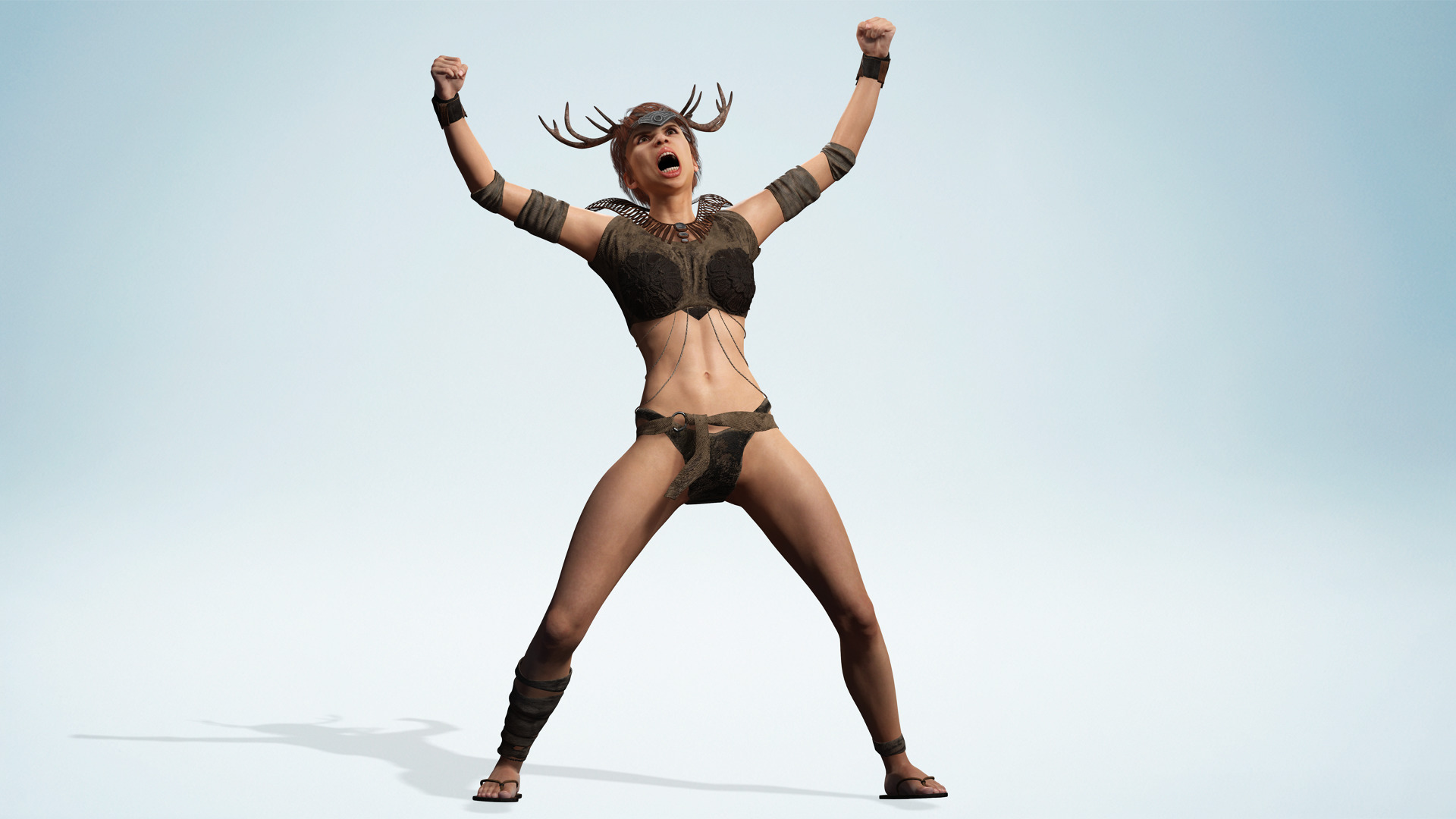 Fantasy Antlered Tribal Girl Wild Huntress Antler Woman Low-poly 3D model_8