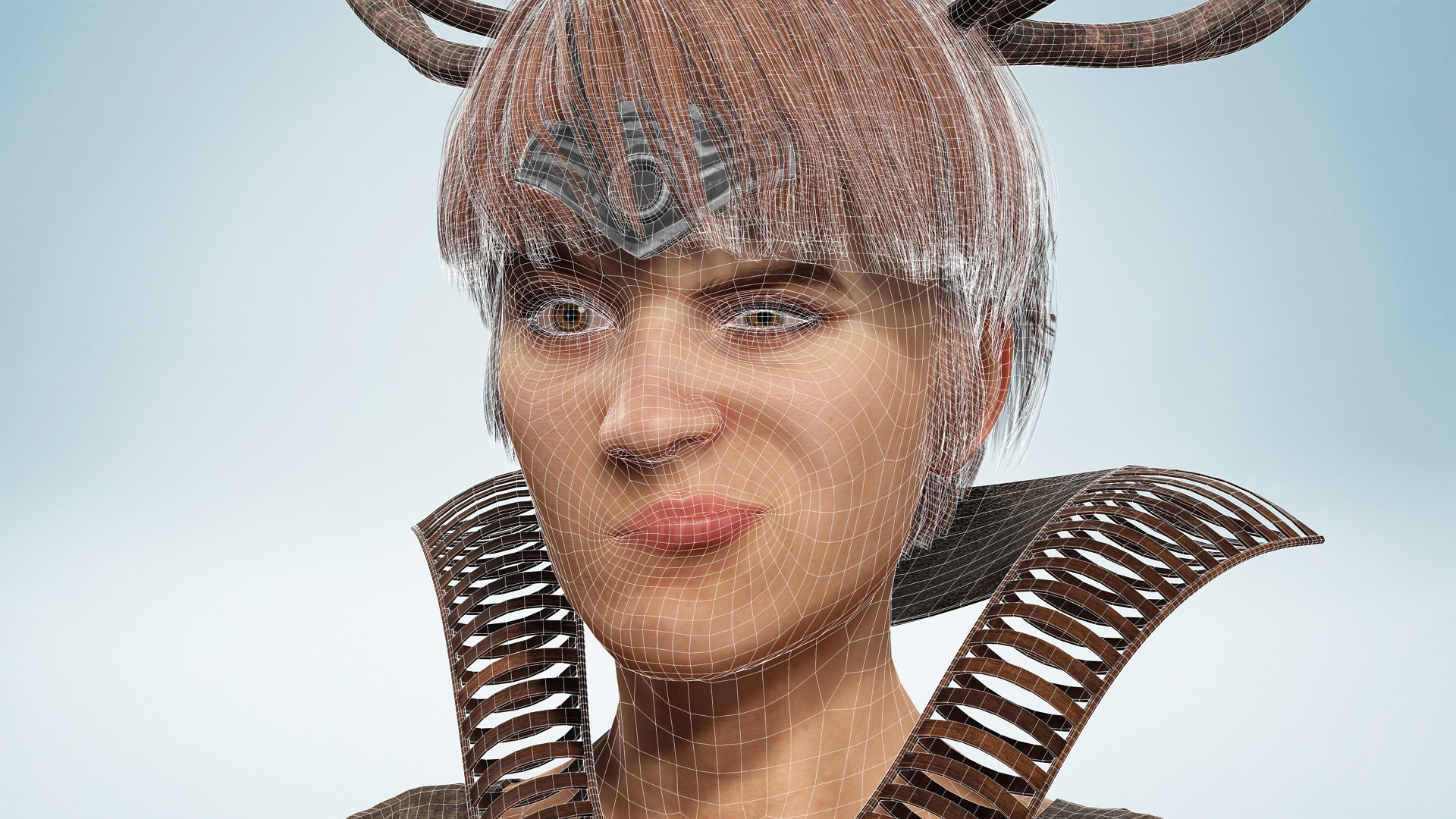 Fantasy Antlered Tribal Girl Wild Huntress Antler Woman Low-poly 3D model_25