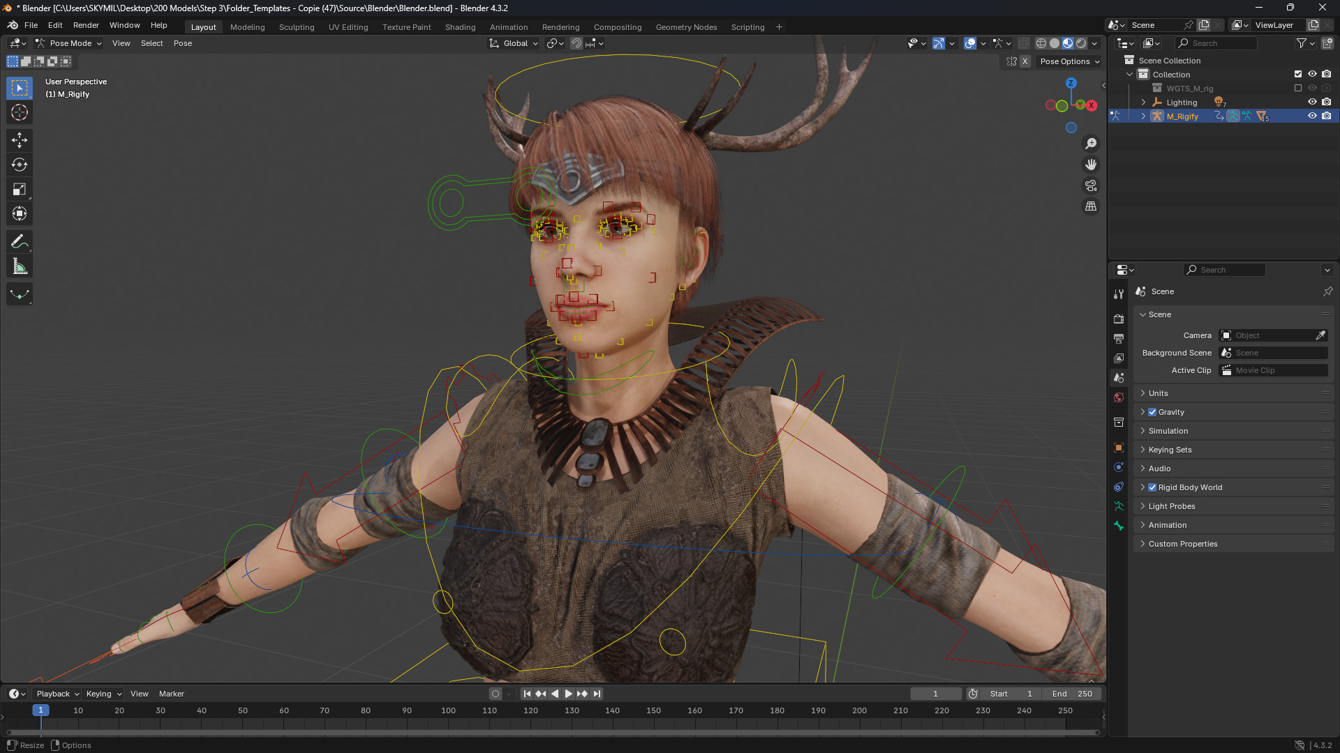 Fantasy Antlered Tribal Girl Wild Huntress Antler Woman Low-poly 3D model_12