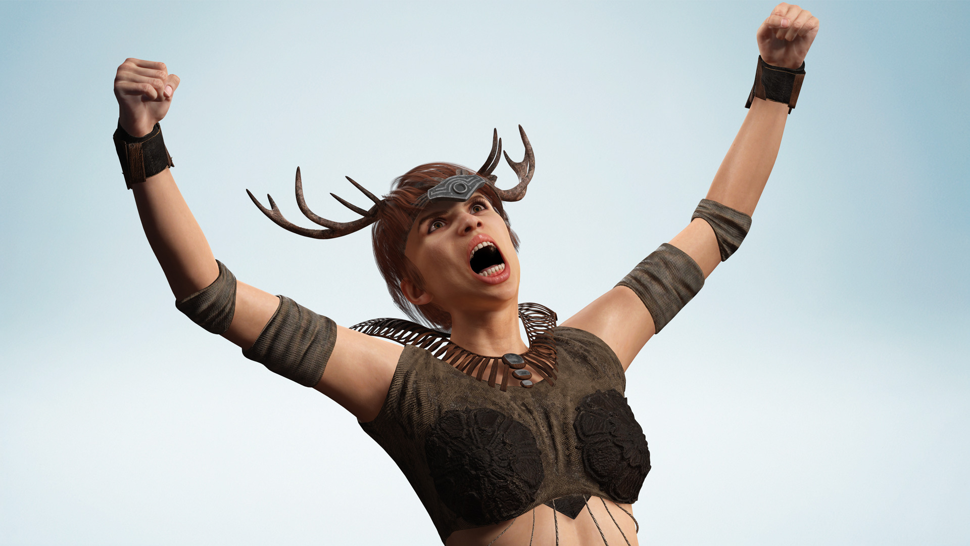 Fantasy Antlered Tribal Girl Wild Huntress Antler Woman Low-poly 3D model_9