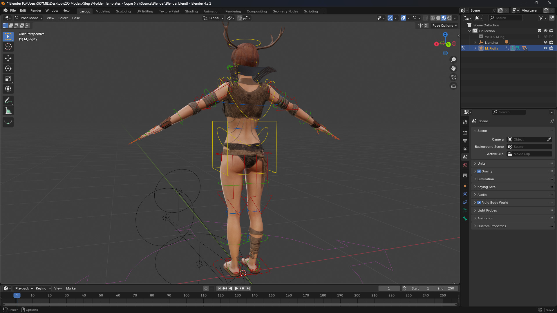 Fantasy Antlered Tribal Girl Wild Huntress Antler Woman Low-poly 3D model_14