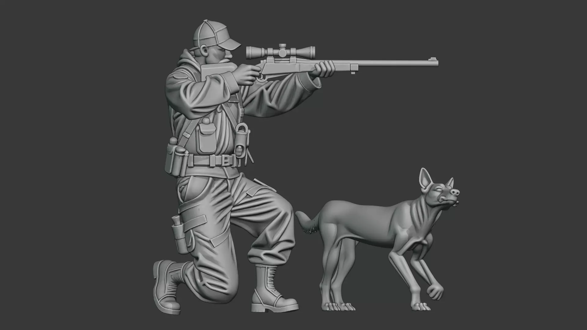 Hunter Sniper and Dog 3D model_0