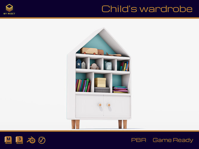 Childs wardrobe Low-poly 3D model