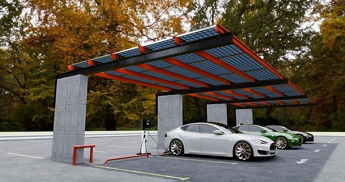 Concrete Column Solar Carport L Type for 6 Cars 3D model