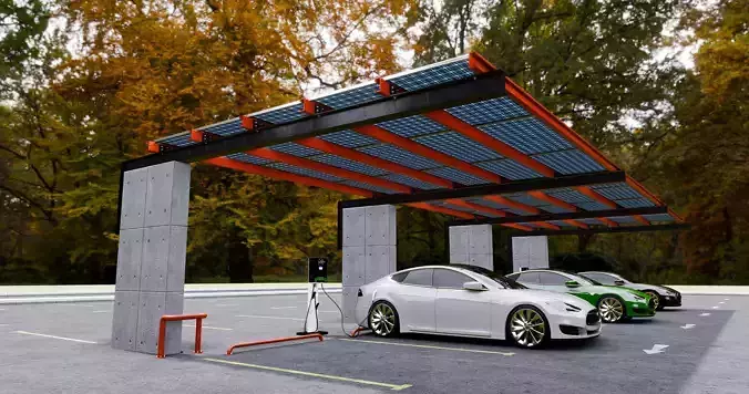 Concrete Column Solar Carport L Type for 6 Cars