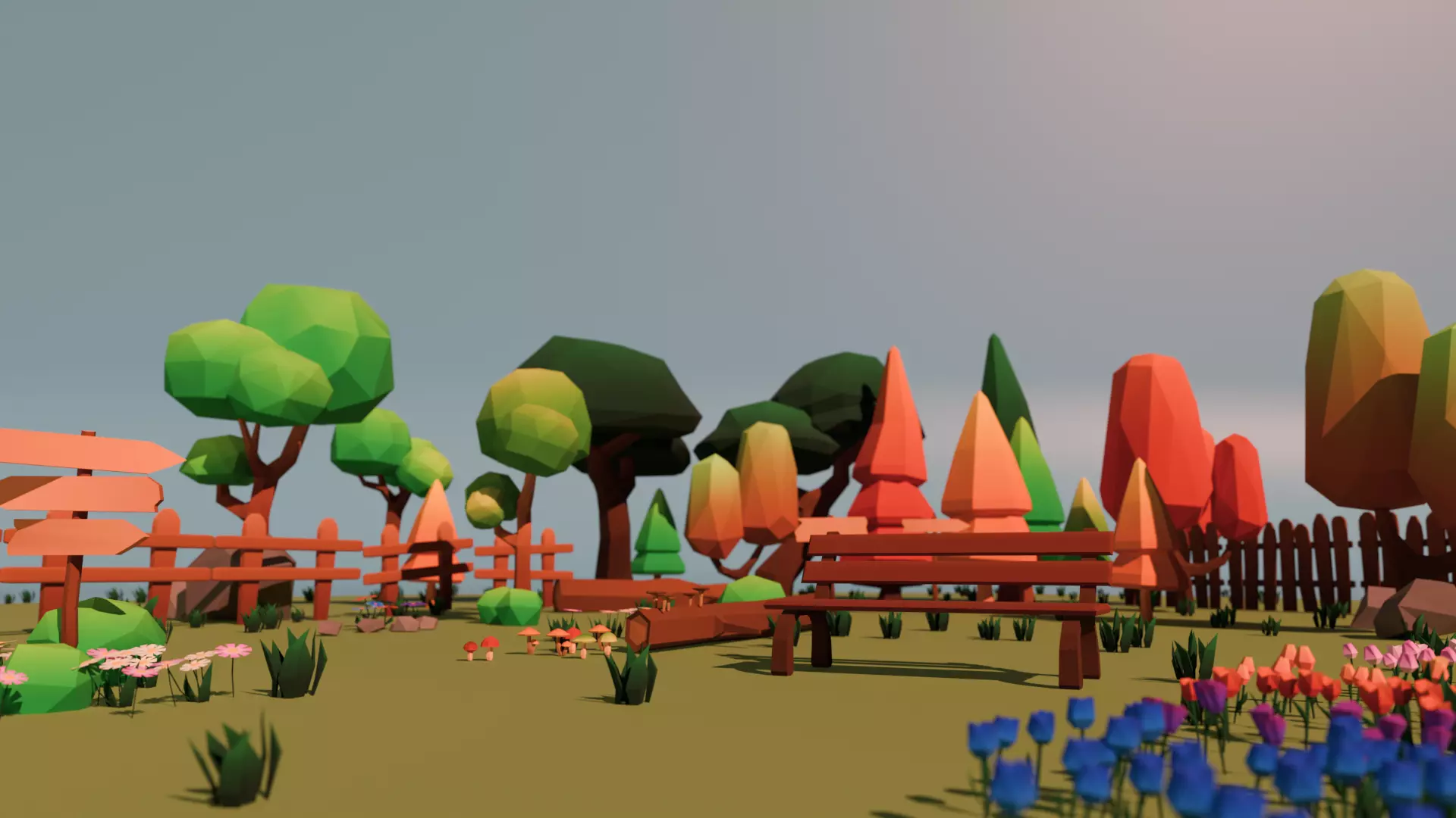 Cozy forest nature asset pack Low-poly 3D model