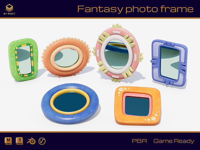 Fantasy photo frame Low-poly 3D model