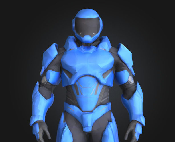 Futuristic Blue Soldier Model Tactical Armored SciFi Character Low-poly 3D model