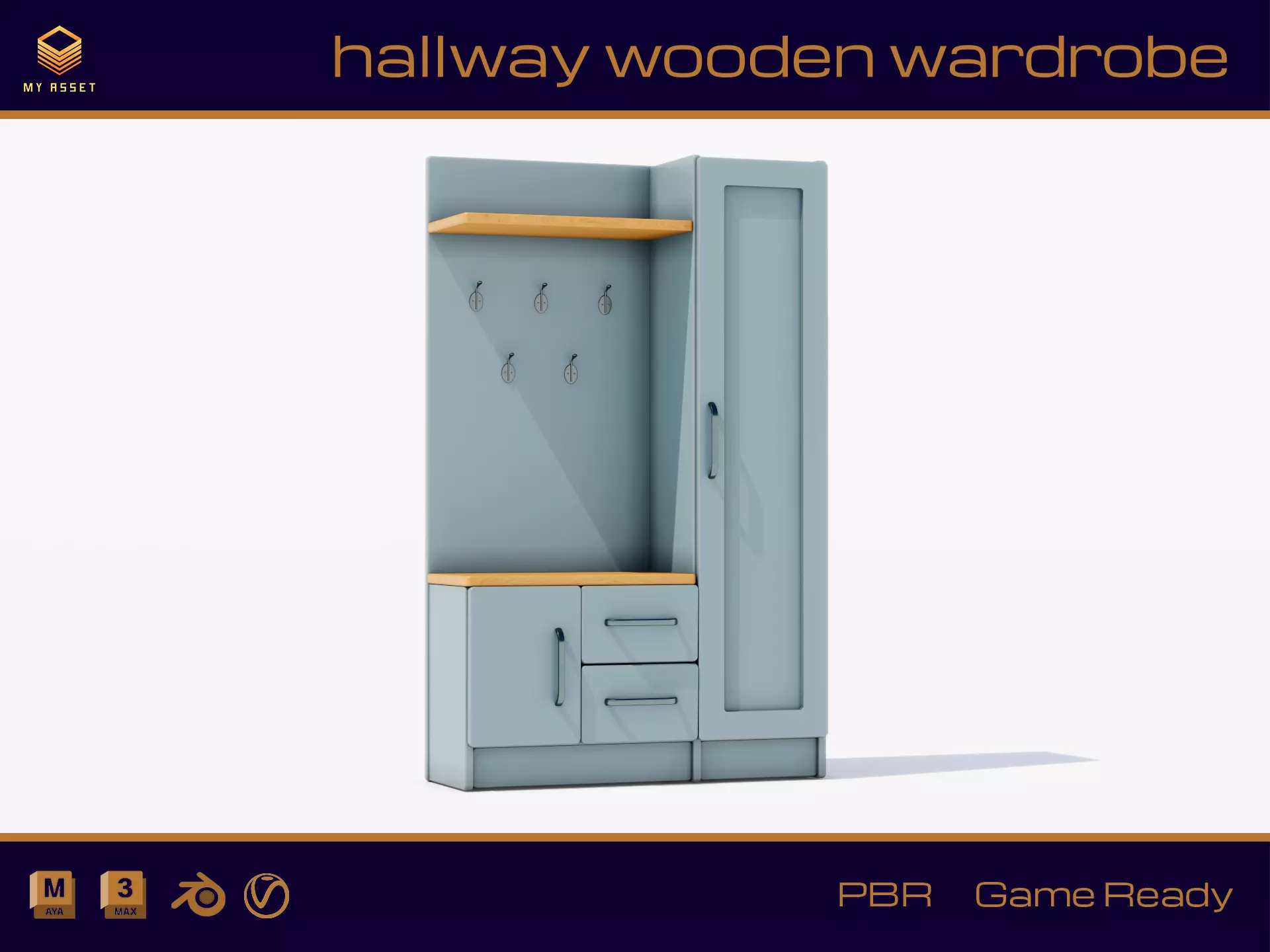 hallway wooden wardrobe Low-poly 3D model