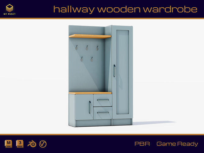 hallway wooden wardrobe Low-poly 3D model