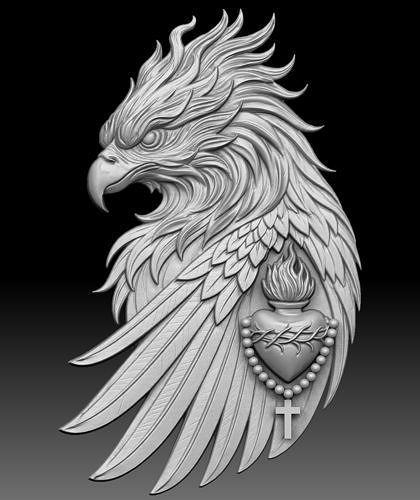 Eagle and Sacred Heart of Jesus 3D print model