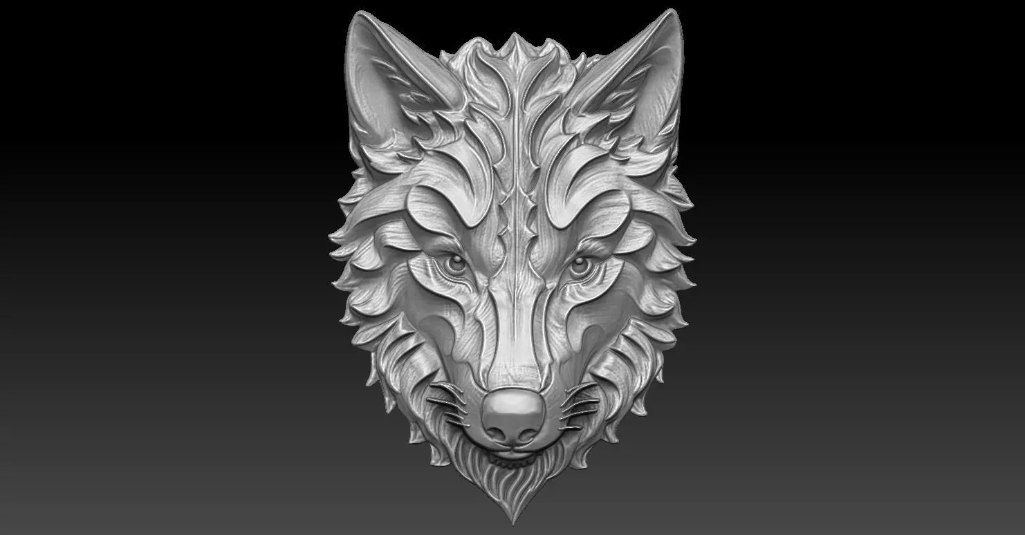 1 wolf head CNC Relief Model 3D print model_0