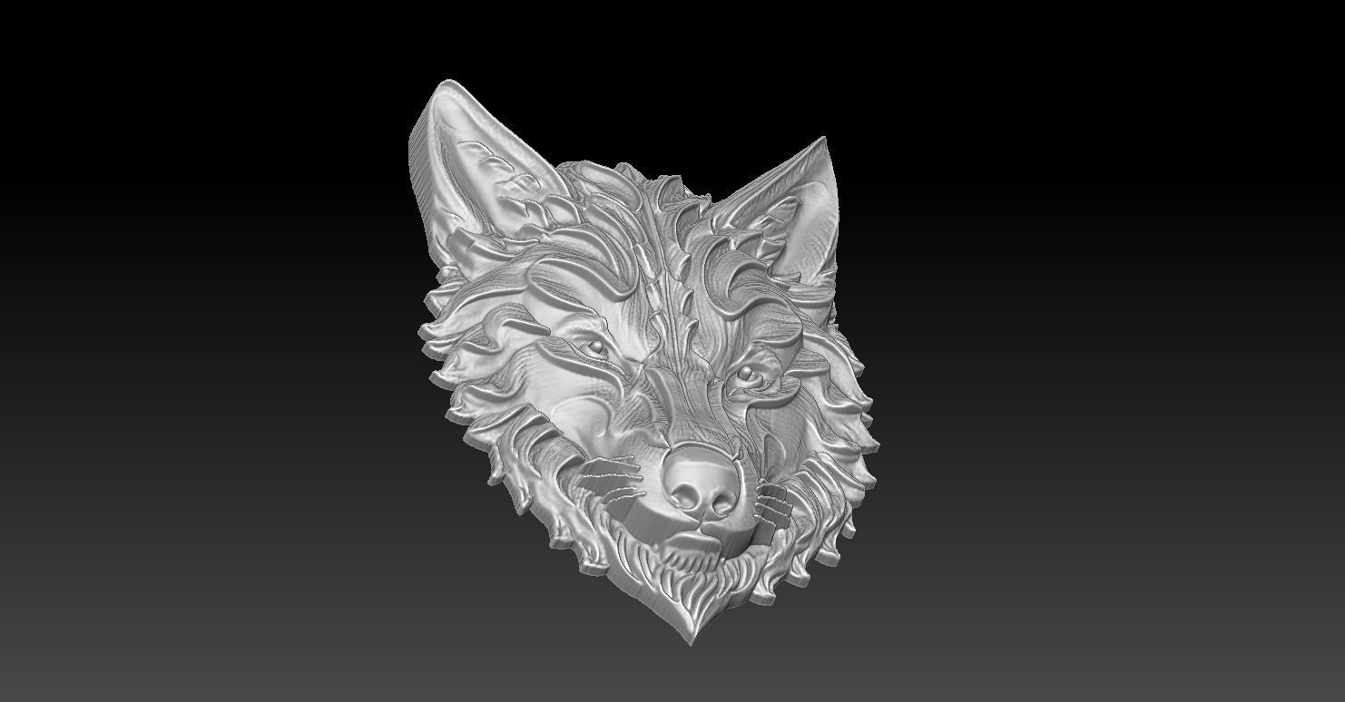 1 wolf head CNC Relief Model 3D print model_3