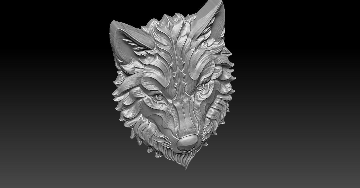 1 wolf head CNC Relief Model 3D print model_4