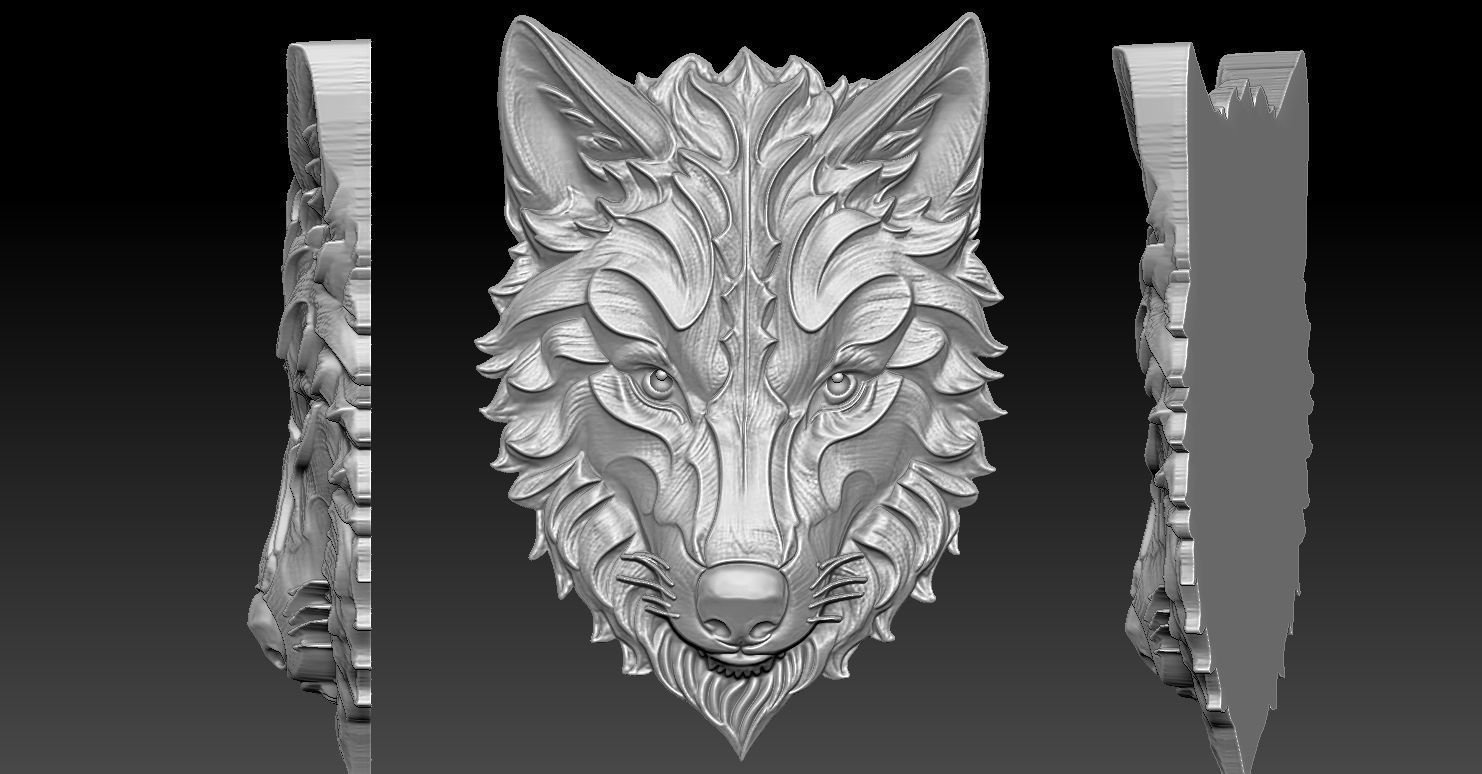 1 wolf head CNC Relief Model 3D print model_5
