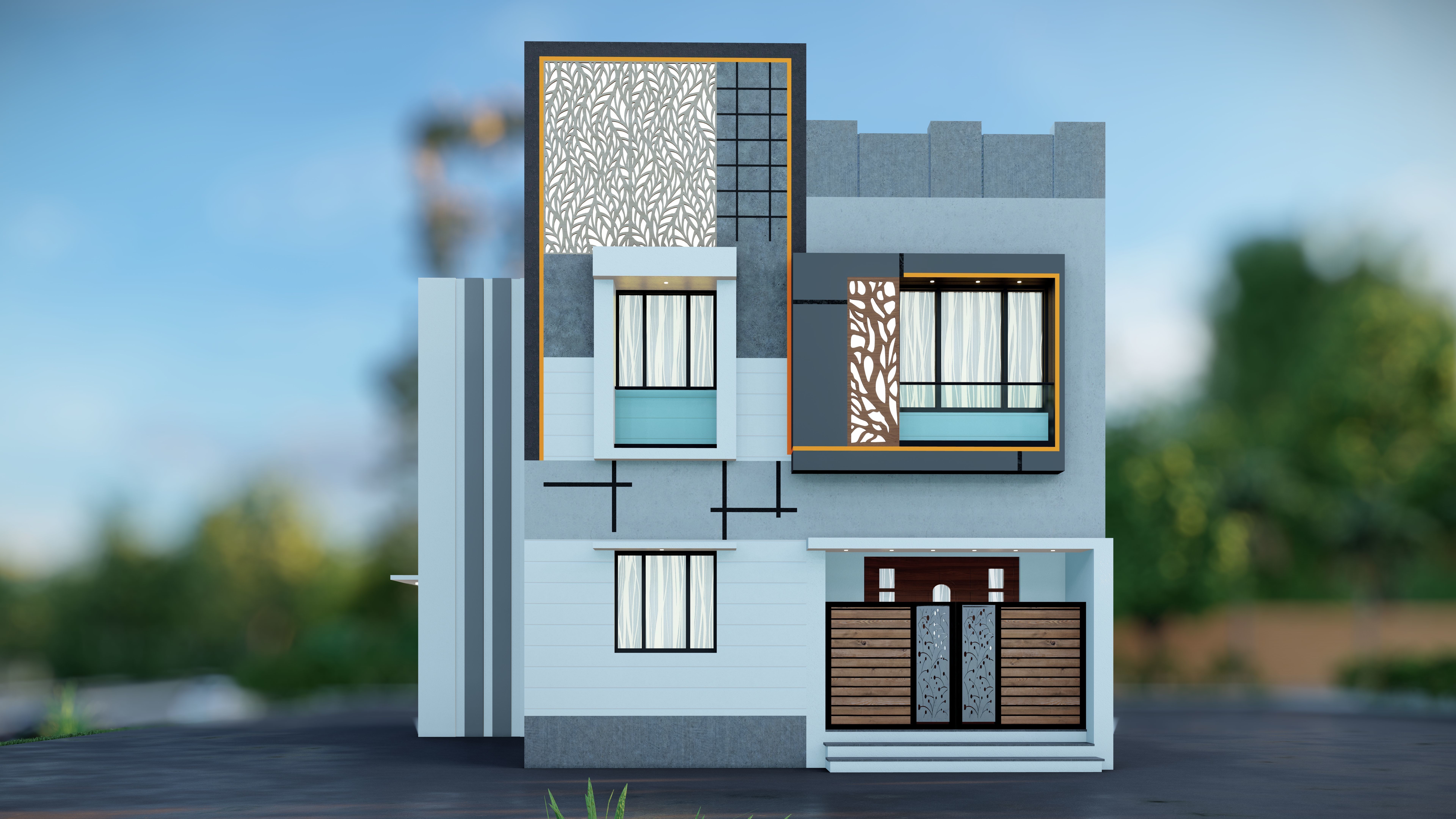 3 Stunning House Elevation 3D Models for Your Dream Home 3D model_2