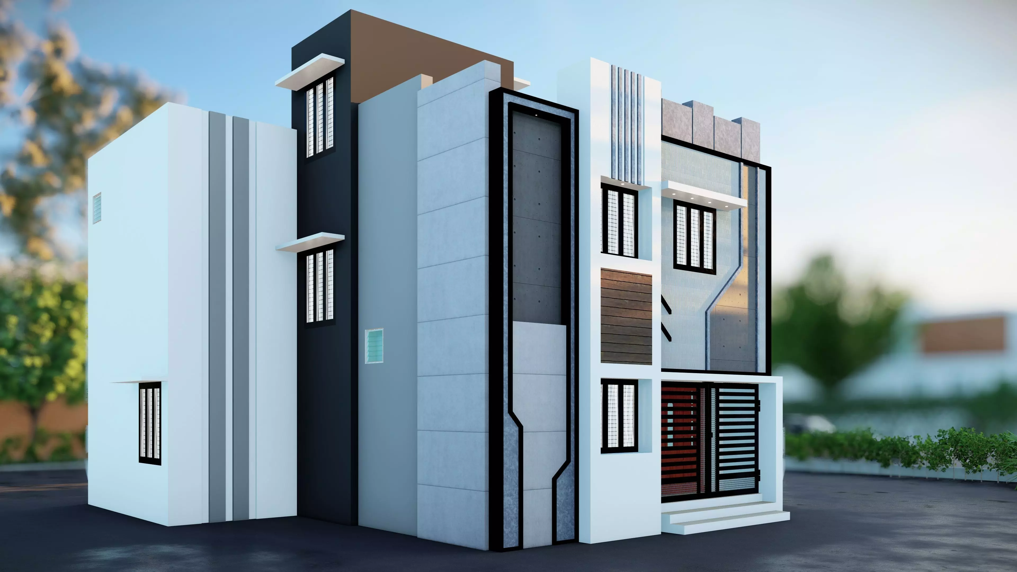 3 Stunning House Elevation 3D Models for Your Dream Home 3D model_0