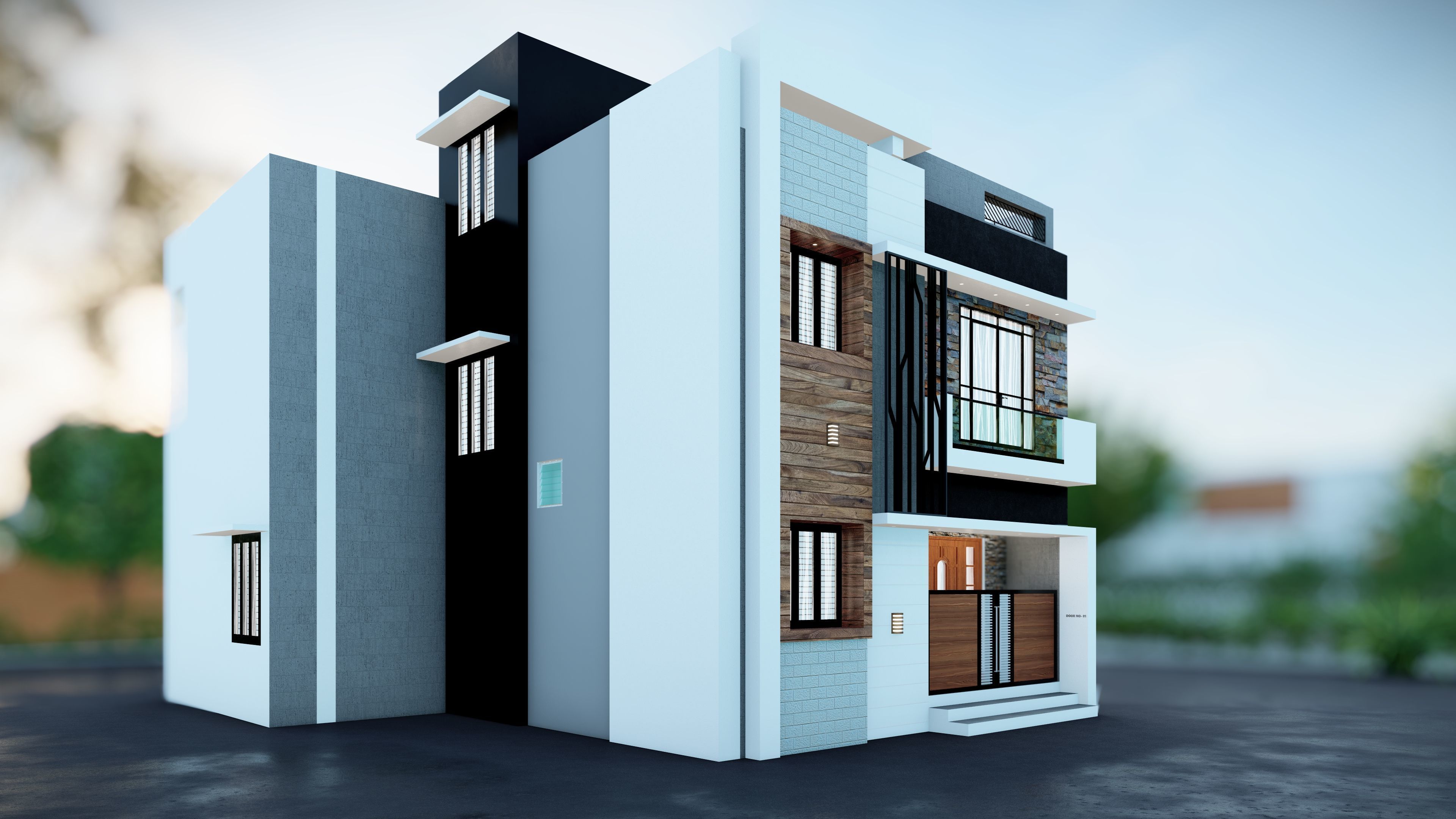3 Stunning House Elevation 3D Models for Your Dream Home 3D model_1