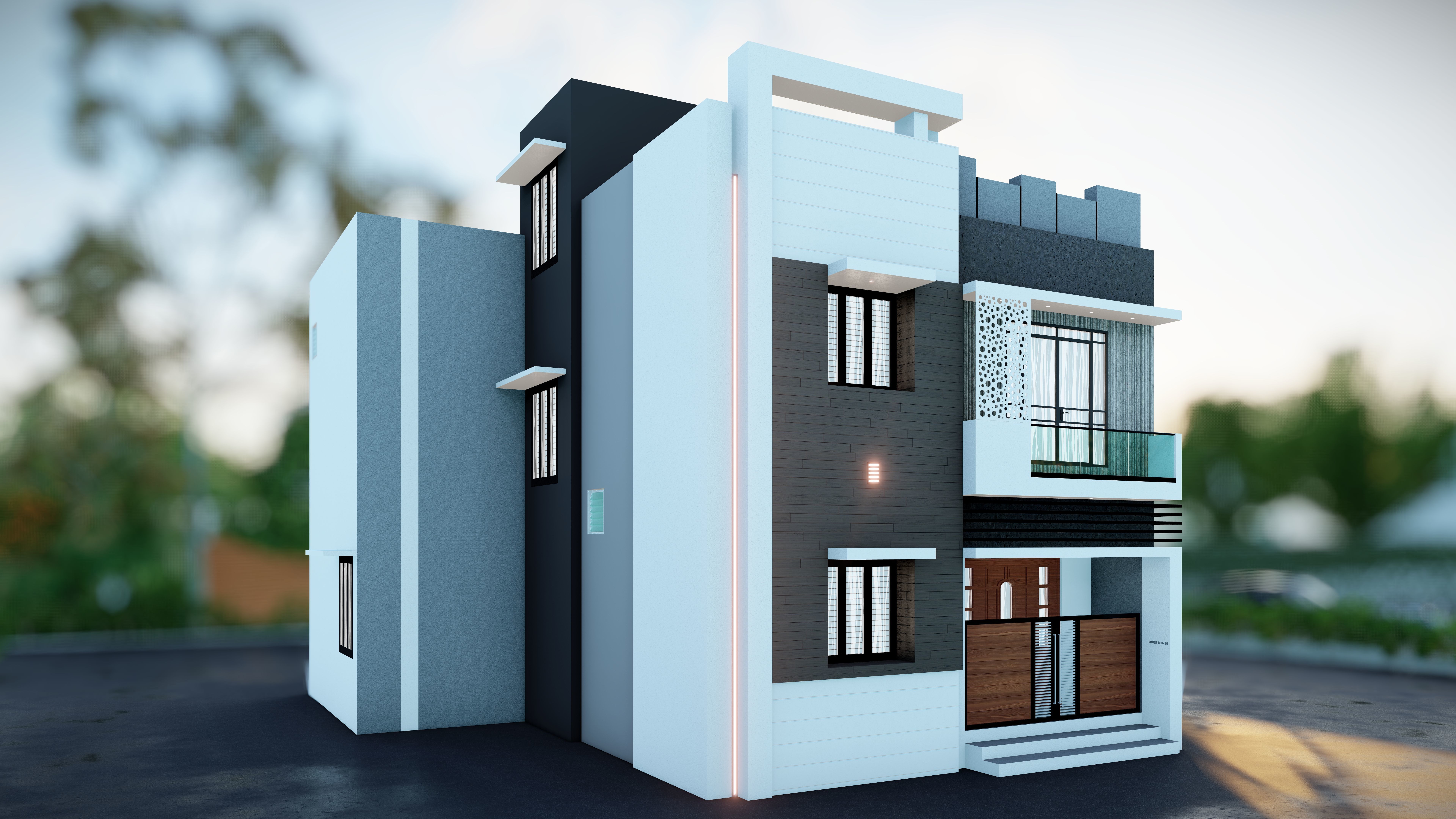 3 Stunning House Elevation 3D Models for Your Dream Home 3D model_4