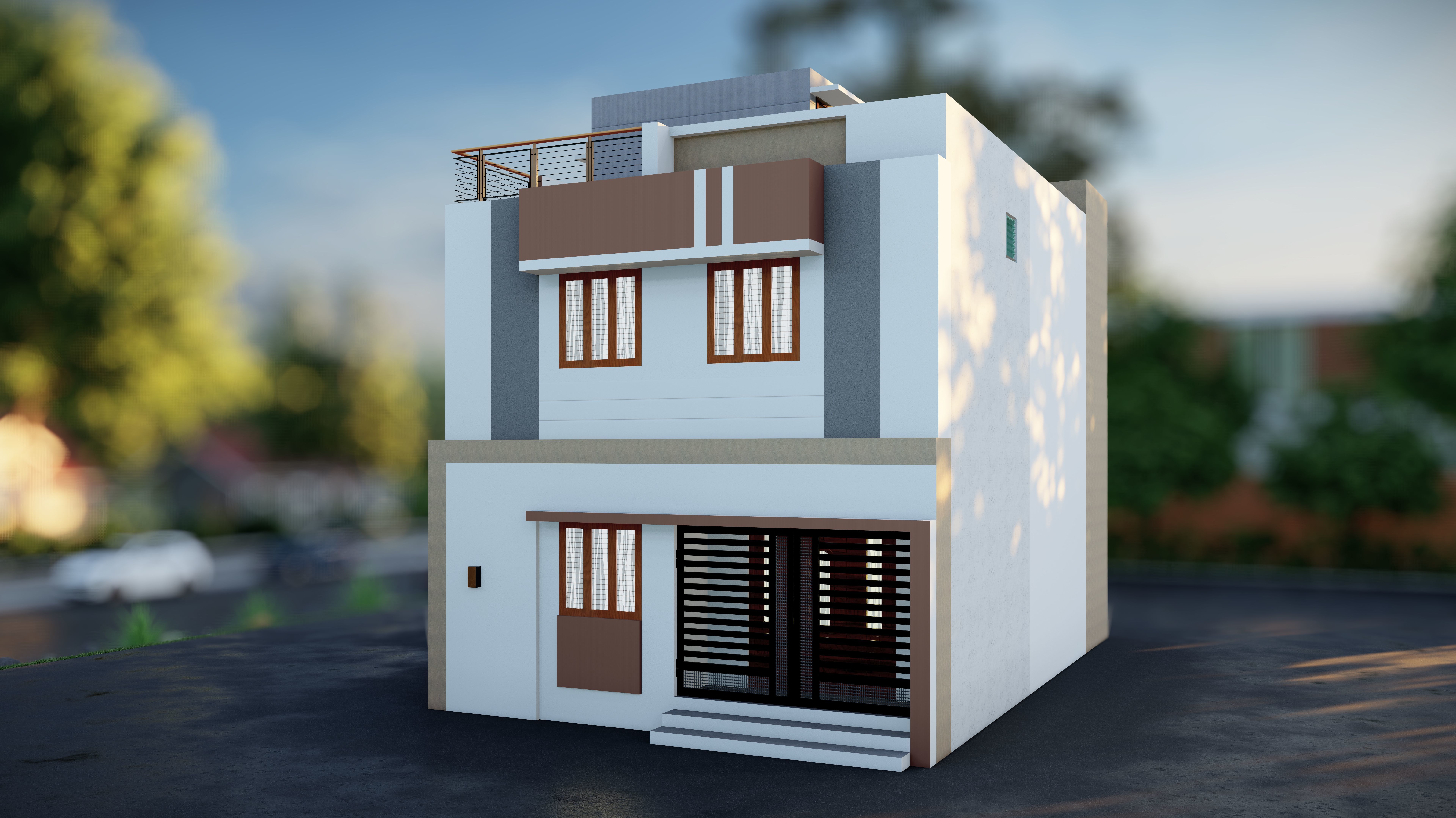 3 Stunning House Elevation 3D Models for Your Dream Home 3D model_9