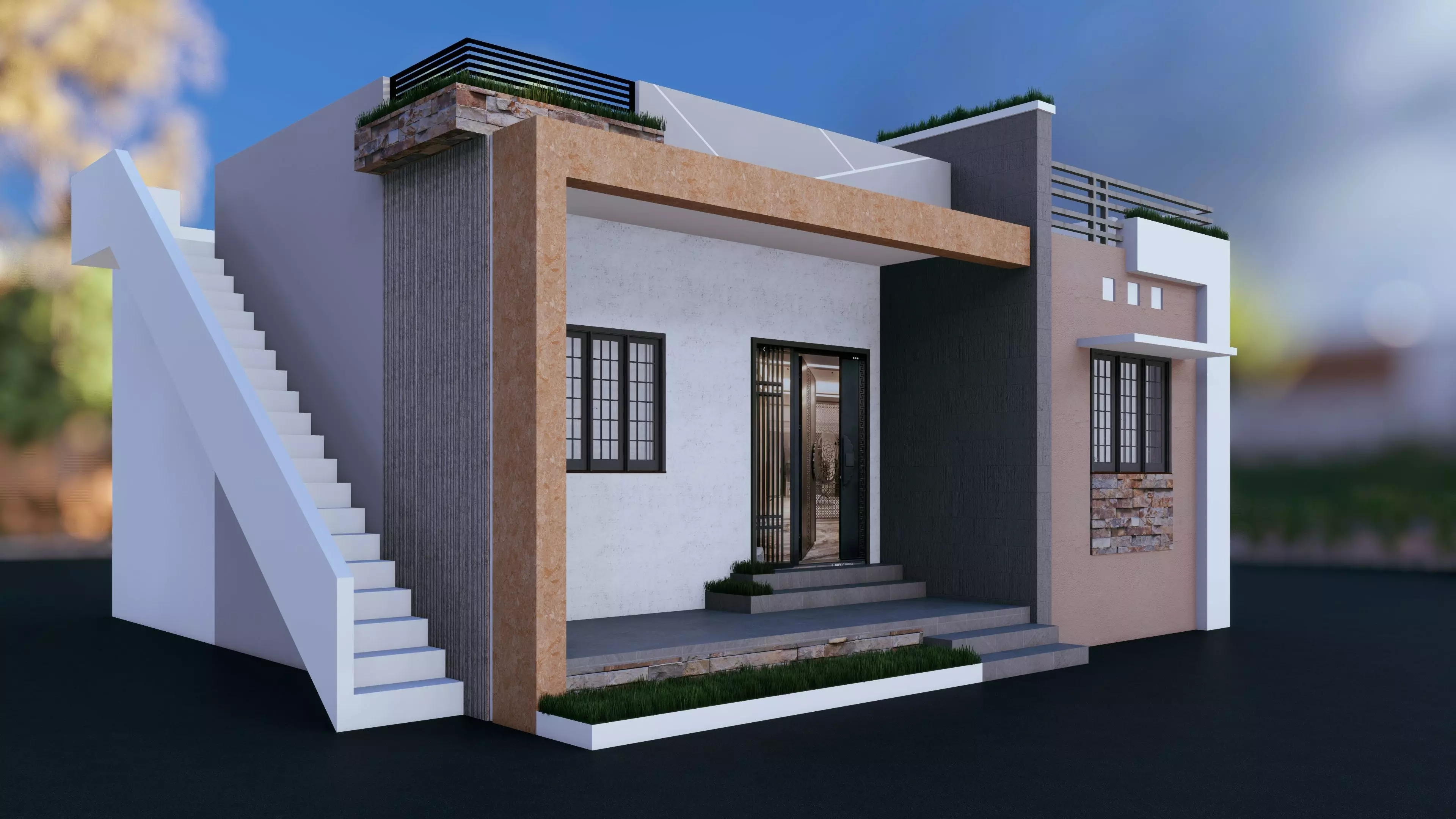 Elegant Minimalist House Design in 3D Low-poly 3D model_0