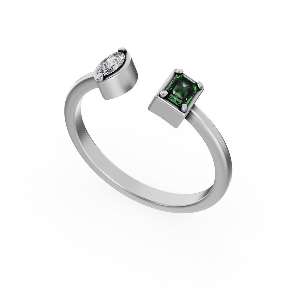 Emerald and marquise ring 3D print model_10