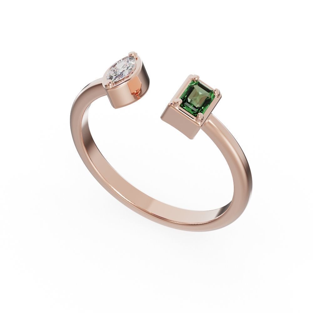 Emerald and marquise ring 3D print model_6