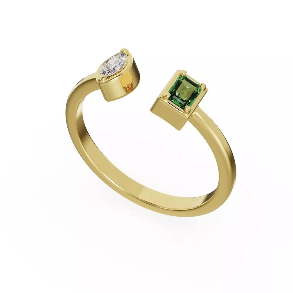Emerald and marquise ring 3D print model_0